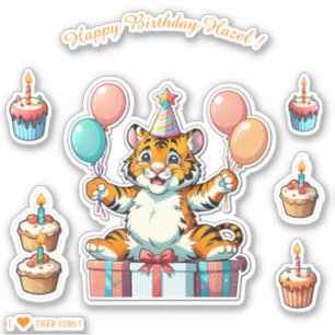 Pegatina Personalizado Tiger Cub - Feliz cumpleaños persona