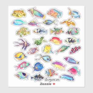 Pegatina Personalizado Tropical Reef Fish 2 Acuarela