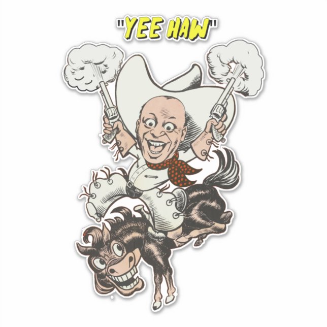 Pegatina Personalizado vaquero disparando pistolas montando (Anverso)