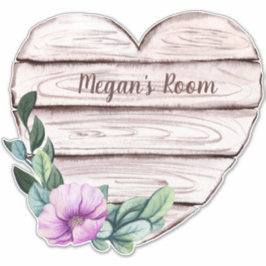 Pegatina Personalizar Floral Faux Wood Heart Child's Room