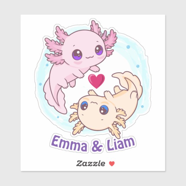 Pegatina Personalized Axolotl Couple Valentine Sticker (Hoja)