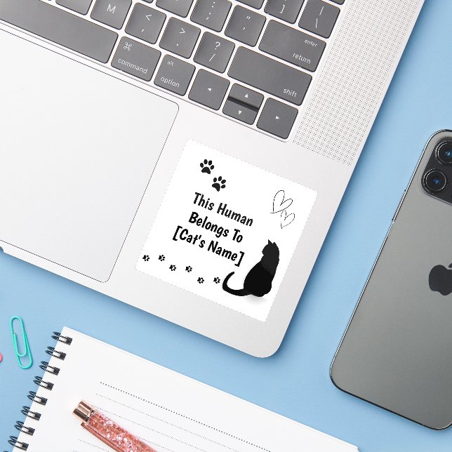Pegatina Personalized Cat Lover Laptop Sticker (Ordenado portátil con iPhone)