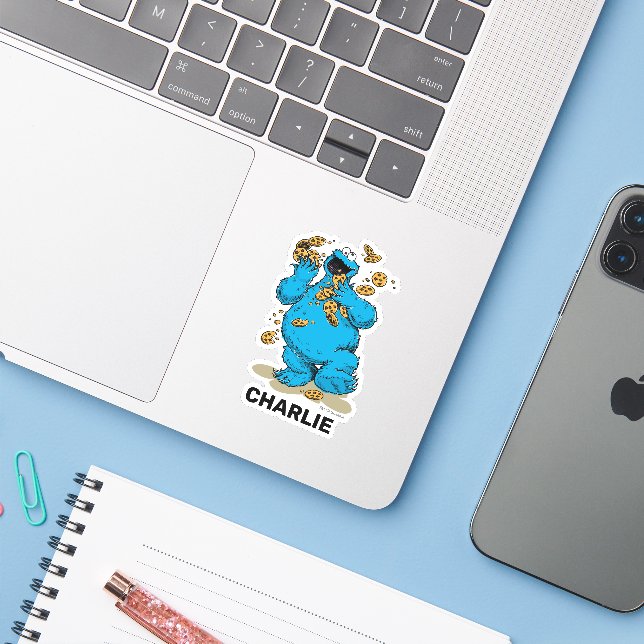 Pegatina Personalized Cookie Monster Crazy Cookies (Ordenado portátil con iPhone)