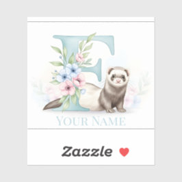 Pegatina Personalized Floral Monogram 'F' with Cute Ferret 