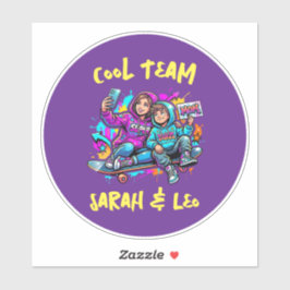 Pegatina Personalized Skater Mom and Son Graffiti Art Round