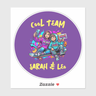 Pegatina Personalized Skater Mom and Son Graffiti Art Round