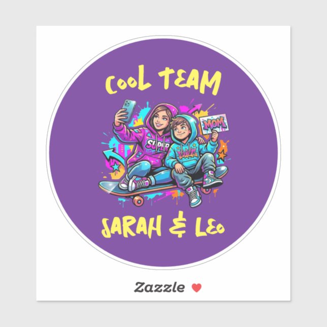 Pegatina Personalized Skater Mom and Son Graffiti Art Round (Hoja)