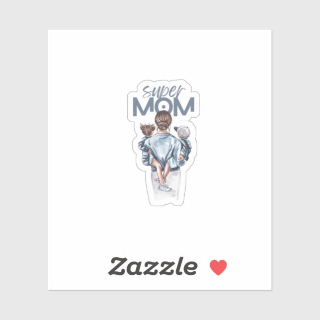 Pegatina Personalized Super Mom with Son and Daughter Gift (Hoja)