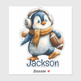 Pegatina Personalized Winter Penguin Football Kid