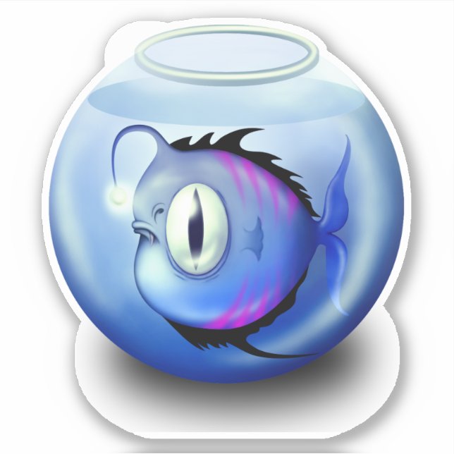 Pegatina Pescado angler acuario pecero lindo azul blanco (Anverso)