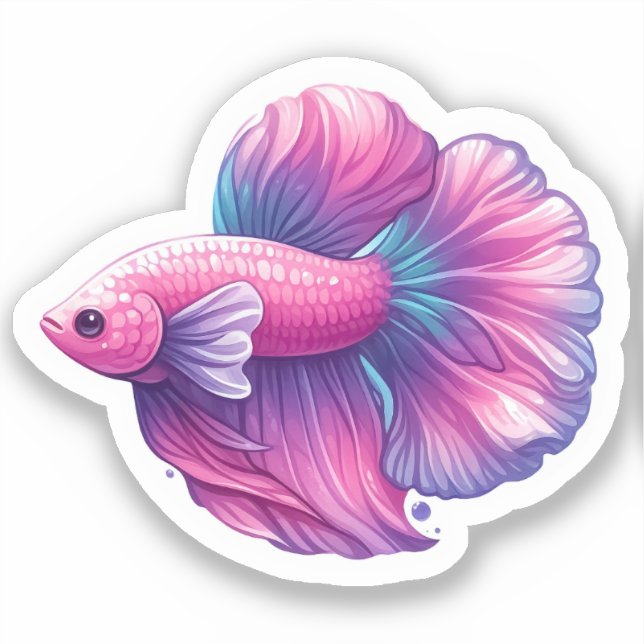 Pegatina Pescado Betta rosa y morado (Anverso)