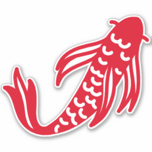 Pegatina Pescado japonés rojo y Koi blanco
