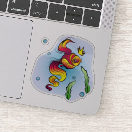 Pegatina Pescado real con una corona de oro