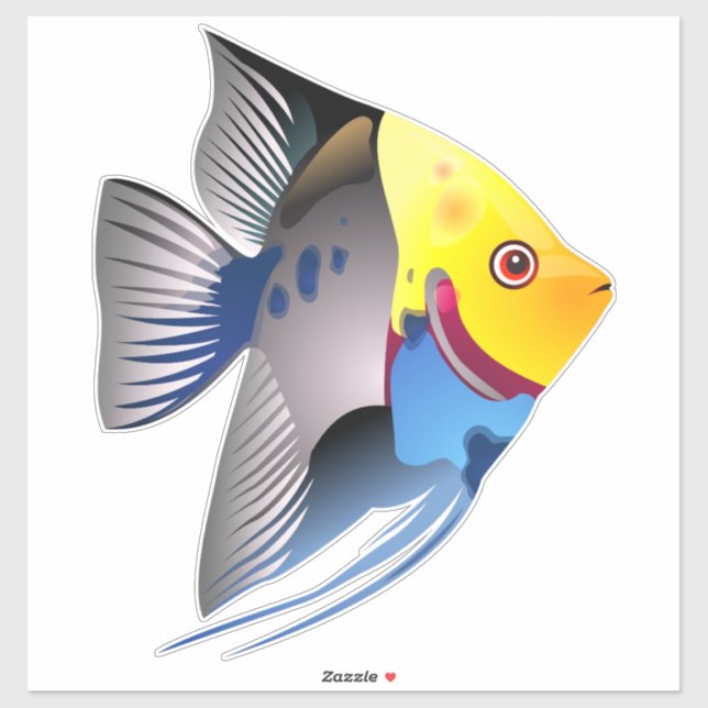 Pegatina Pescado tropical gris gris rojo amarillo (Hoja)