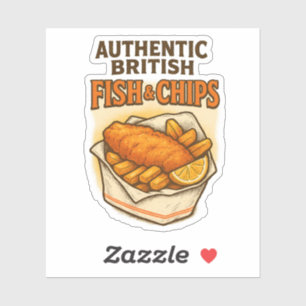 Pegatina Pescado y Patatas Fritas Británicas Auténticas Ret