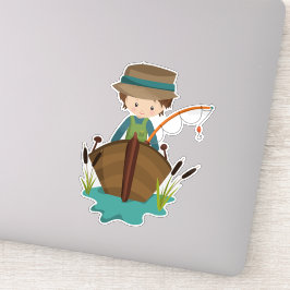 Pegatina Pescador, Pescador, Arco Pesquero, Pelo Marrón