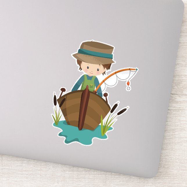 Pegatina Pescador, Pescador, Arco Pesquero, Pelo Marrón (Detalle)