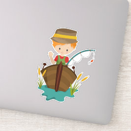 Pegatina Pescador, Pescador, Arco Pesquero, Pelo Naranja