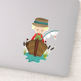 Pegatina Pescador, Pescador, Rod Pescador, Pelo Rubio