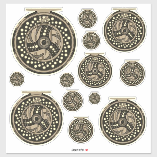 Pegatina Pescadora de pescadores de arte de los carretes (Hoja)