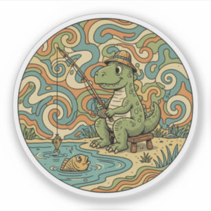 Pegatina Pescando T-Rex - Dinosaurioperador Groovy