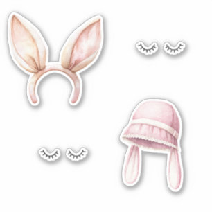 Pegatina Pestañas Ojos Orejas de Conejo Rosa