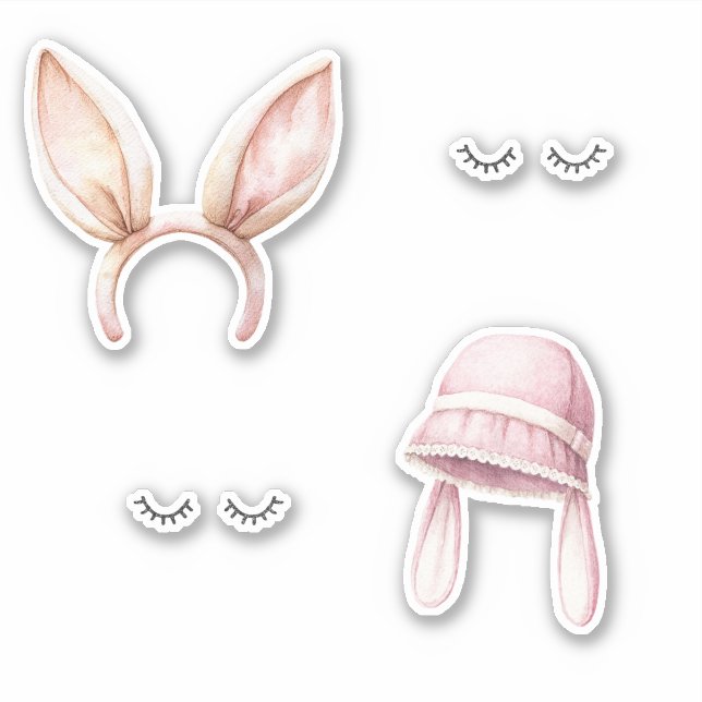Pegatina Pestañas Ojos Orejas de Conejo Rosa (Anverso)