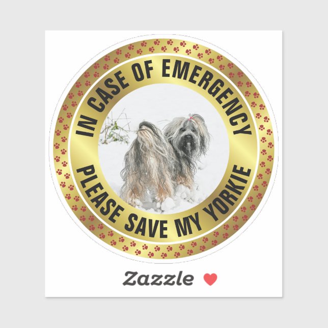 Pegatina Pet Safety Alert Custom First Responder Dog Photo (Hoja)