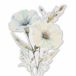 Pegatina Pétalos Susurrantes: Floración Suave Azul y Crema