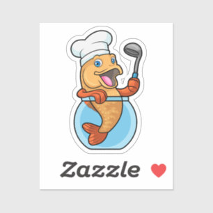 Pegatina Pez en vaso como cocinero con cuchara de sopa