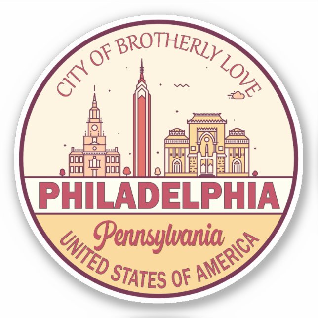Pegatina Philadelphia Pennsylvania City Skyline Emblem (Anverso)