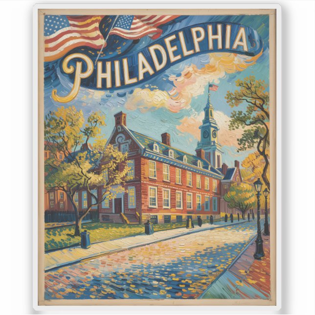 Pegatina Philadelphia Pennsylvania US Retro Van Gogh Travel (Anverso)