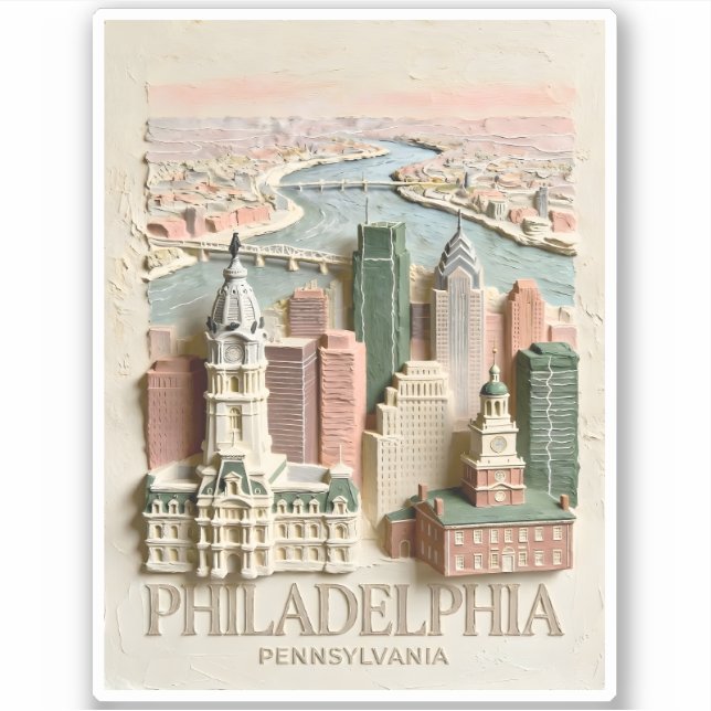 Pegatina Philadelphia Skyline Modern Textured Cityscape (Anverso)