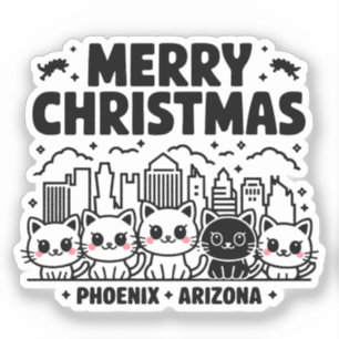 Pegatina Phoenix City Arizona Merry Christmas Cats USA