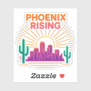 Pegatina Phoenix Rising Ciudad Neon – Synthwave Retro Desie