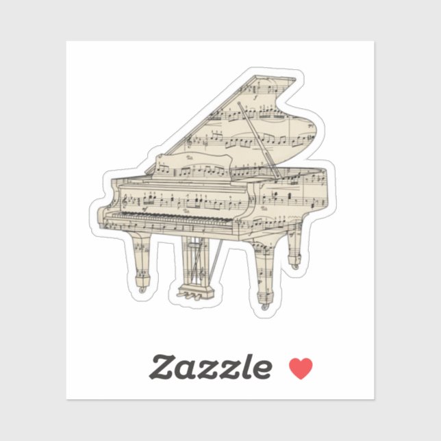Pegatina Piano de cola y notas musicales (Hoja)