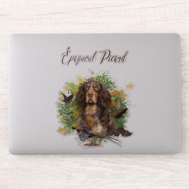 Pegatina Picardía Spaniel, temporada de caza (Ordenador)