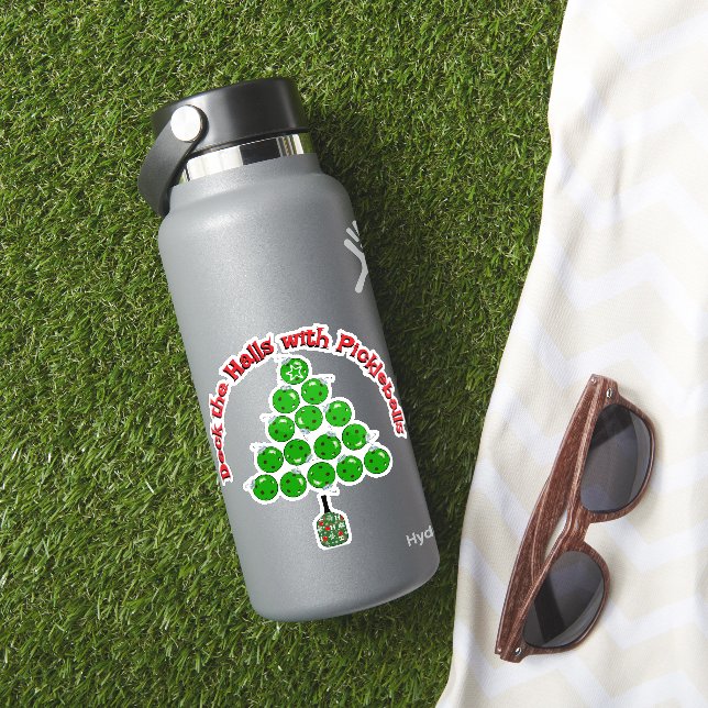 Pegatina Pickleball Christmas Tree Deck the Halls Red Green (HydroFlask Insitu)