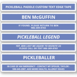 Pegatina Pickleball Paddle Edge Tape Custom Name ICE Blue