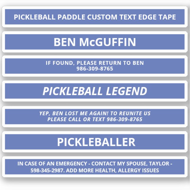 Pegatina Pickleball Paddle Edge Tape Custom Name ICE Blue (Anverso)