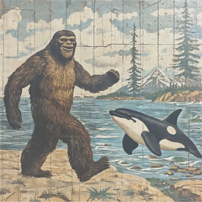 Pegatina Pie gigante y orca (Anverso)