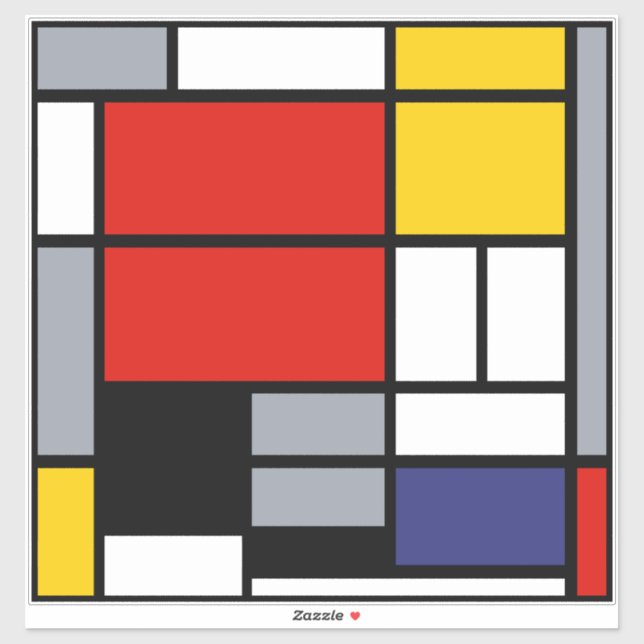 Pegatina Piet Mondrian, Composición con Avión Rojo Grande (Hoja)