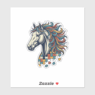 Pegatina Pieza de rompecabezas de caballo colorido grabado 