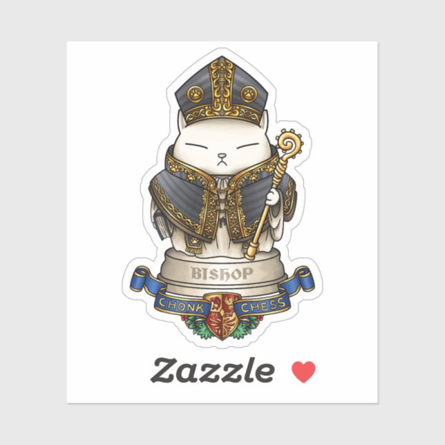 Pegatina Pieza del obispo del ajedrez del gato real (Hoja)