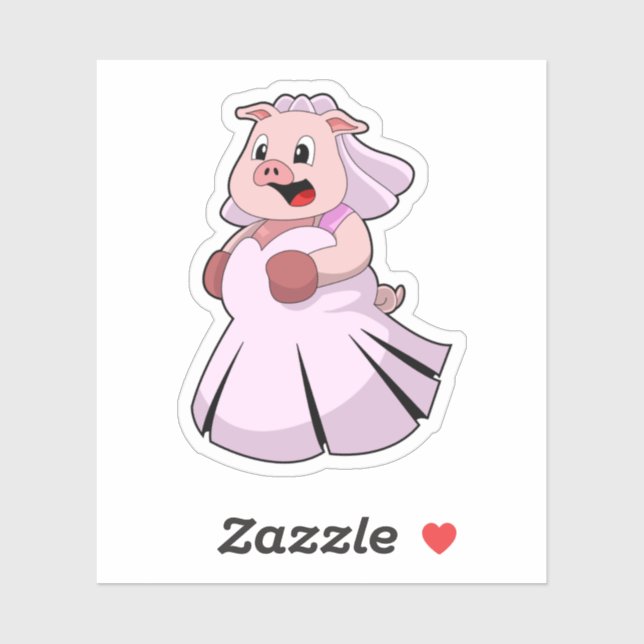 Pegatina Pig as Bride with Wedding dress.PNG (Hoja)