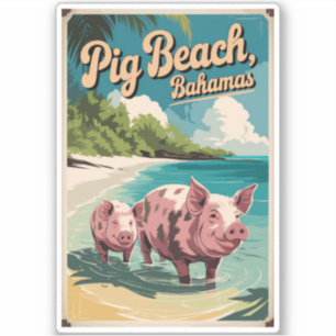 Pegatina Pig Beach Bahamas Viaja por el arte