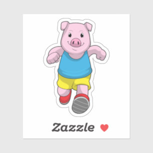 Pegatina Pig como corredora en ejecución