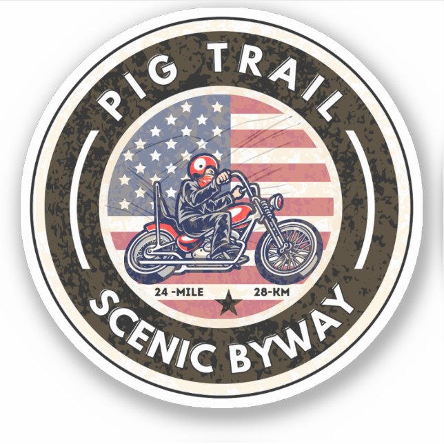 Pegatina Pig Trail Scenic Byway arkansas en motocicleta (Anverso)
