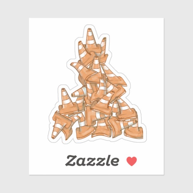 Pegatina Pila de conos de carreteras naranjas (Hoja)