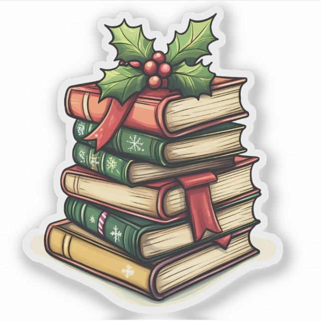Pegatina Pila de libros de Navidades para lectores (Anverso)